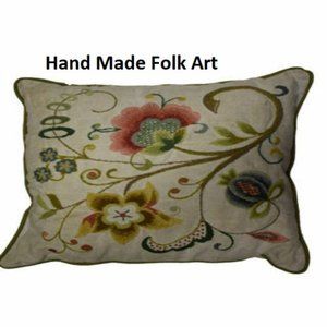 Folk art pillow cushion decors hand made flowers